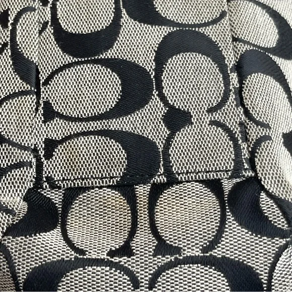 Coach Signature Canvas Leather Medium Tote Shoulder Bag Gray and Black Zip - Picture 14 of 15